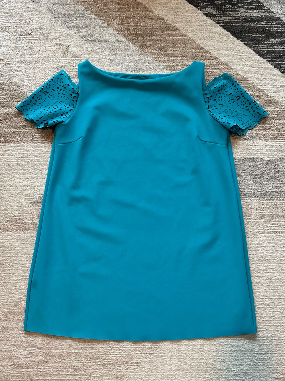 Chiara Boni Teal Cold-Shoulder Eyelet Sleeves Top Made In Italy Size 12/XL